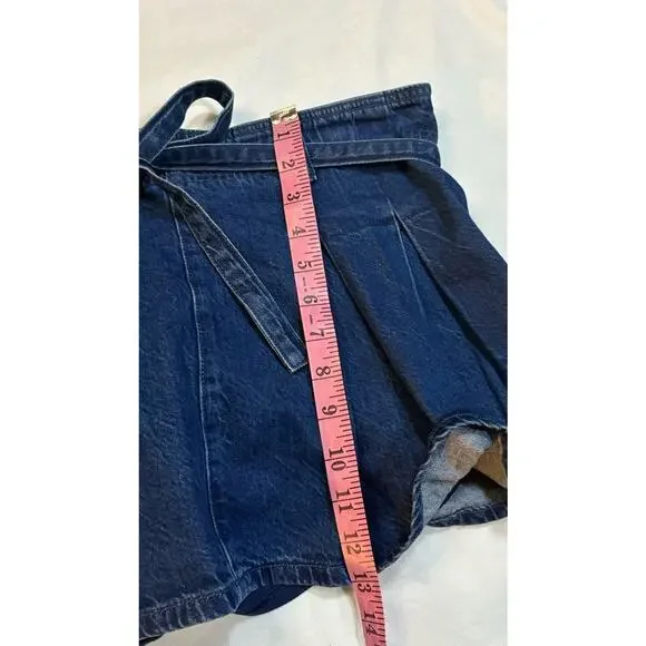American Eagle Pleated Mini Skort Blue Denim Jean Skirt Belted Women’s Size 12 - Picture 4 of 7